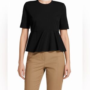 Veronica Beard Cotton Poplin Peplum Blouse Sz 8 in Black Short Sleeves